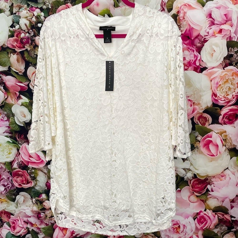 Investments Ivory Lace Plus Top Size 1X